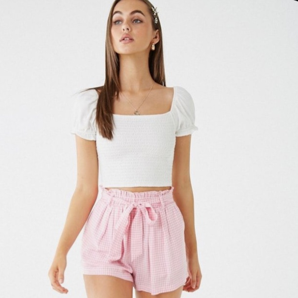 Smocked White Crop Top